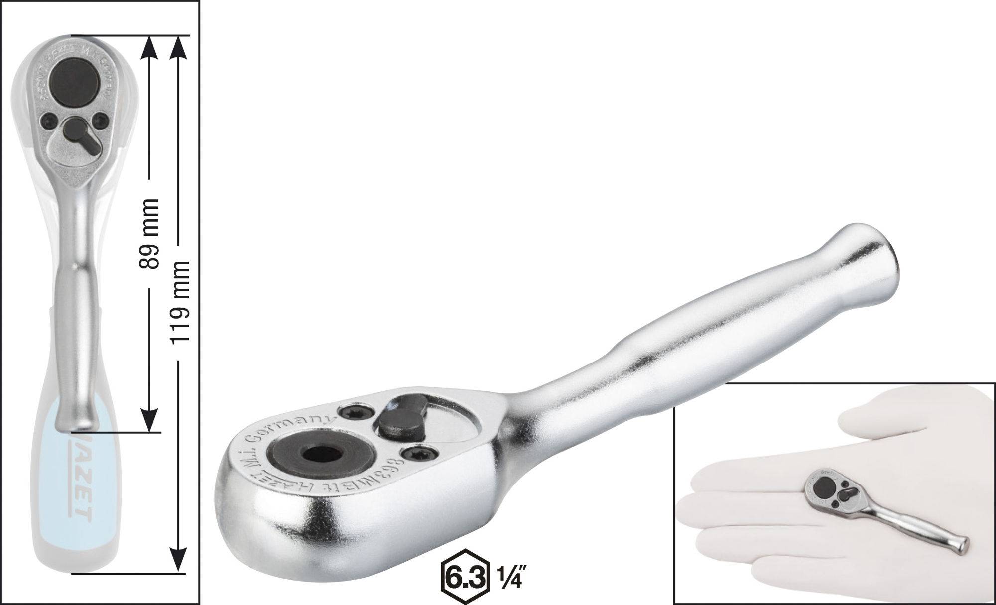 Hazet 863MBIT Bit racsni 1/4 (6,3 mm) 89 mm