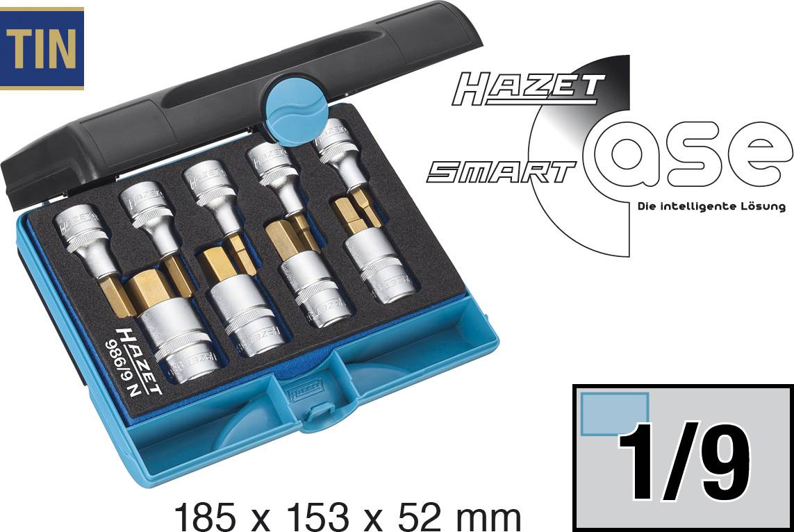 Hazet 986/9 N Dugókulcs betét készlet Metrikus 1/2 (12,5 mm) 9 részes 986/9N