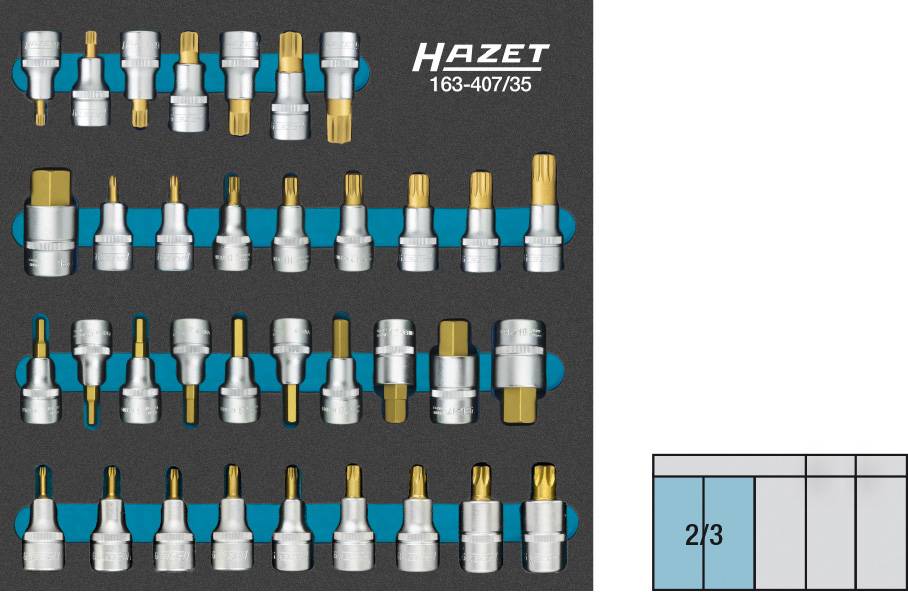 Hazet 163-407/35 Dugókulcs bit betét készlet 1/2 (12,5 mm) 35 részes 163-407/35
