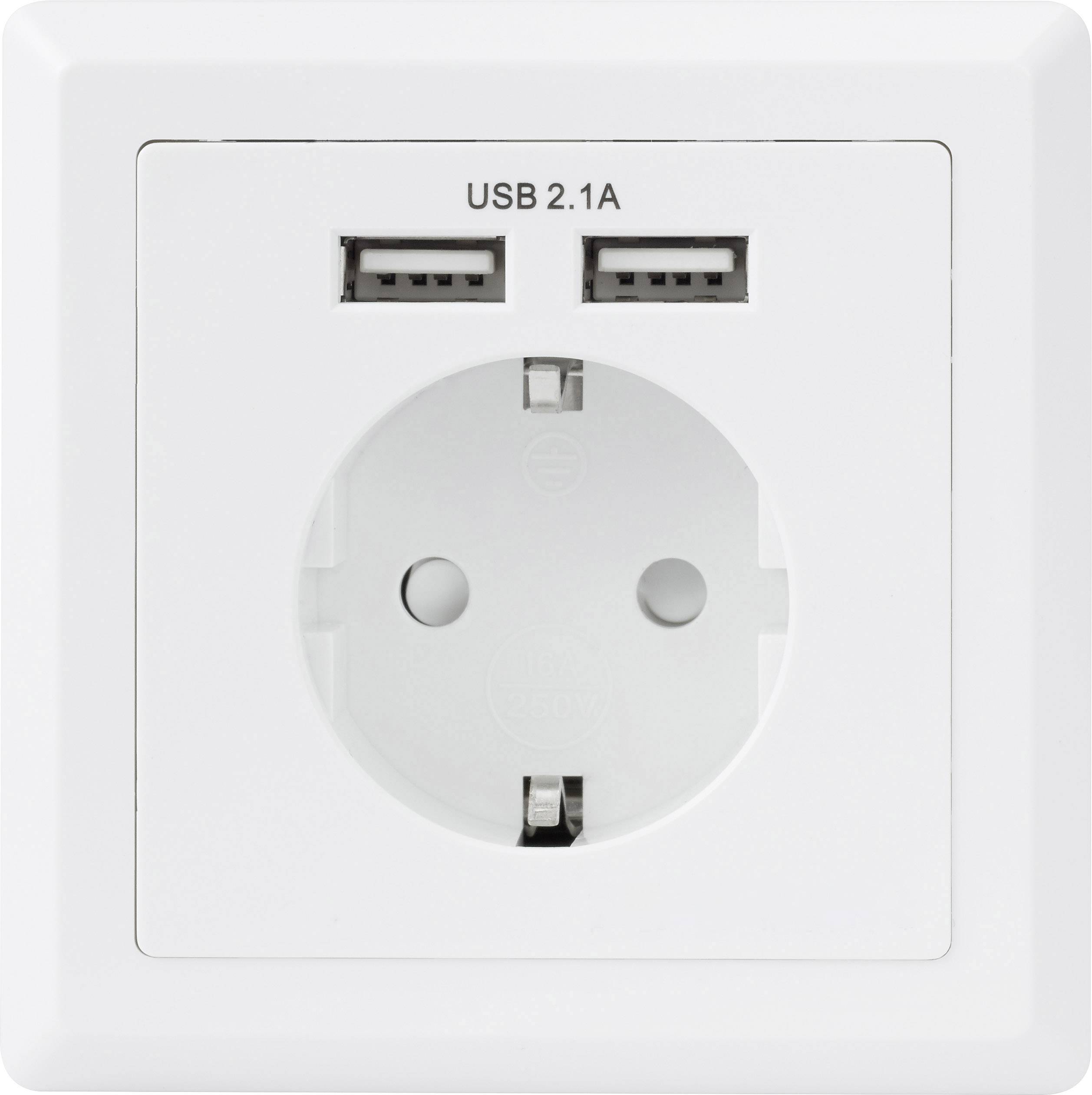 Sygonix SY-5045294 Beépíthető dugalj Gyermekvédelem, USB töltőkimenettel IP20 Fehér