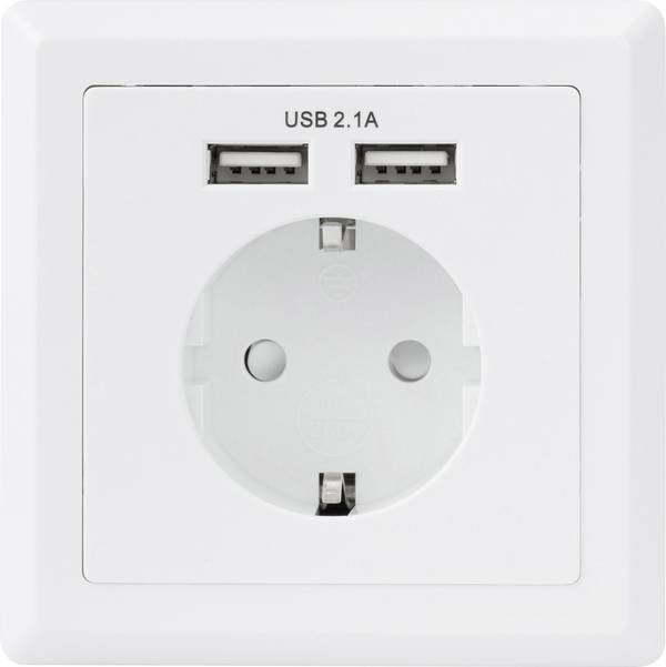 Sygonix SY-5045294  Beépíthető dugalj  Gyermekvédelem, USB töltőkimenettel IP20 Fehér