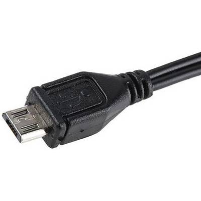 Fekete USB-kábel micro-USB csatlakozóval, tipikus töltő- és adatkábel, amelyet gyakran használnak okostelefonokhoz és más eszközökhöz.