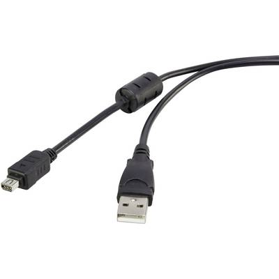 Renkforce USB kábel USB 2.0 USB-A dugó, USB mini dugó, Olympus 1.50 m Fekete Ferritmaggal, aranyozott érintkező RF-43827