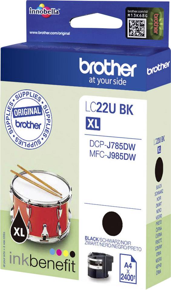 LC22U BK XL tintapatron Brother DCP-J785DW és MFC-J985DW nyomtatókhoz. Szín: Fekete. A4, 2400 oldal kapacitás.