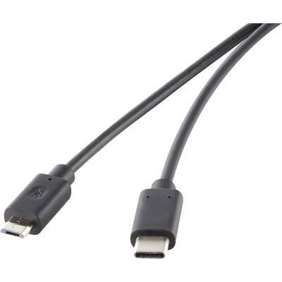 Renkforce USB kábel USB 2.0 USB-C® dugó, USB mikro B dugó 1.50 m Fekete aranyozott érintkező RF-4394157