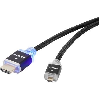 HDMI csatlakozókábel LED-del, 1x HDMI dugó - 1x HDMI dugó mikro D, 5 m, fekete, SpeaKa Professional