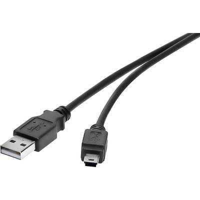 USB 2.0 csatlakozókábel, 1x USB 2.0 dugó A - 1x USB 2.0 dugó mini B, 0,3 m, fekete, aranyozott, renkforce
