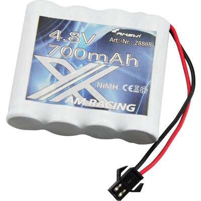 Fehér akkumulátor fekete és piros kábellel, '4.8V 700mAh NiMH' felirattal.