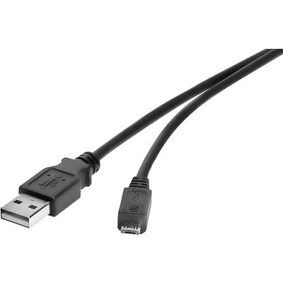 USB 2.0 csatlakozókábel, 1x USB 2.0 dugó A - 1x USB 2.0 dugó mikro B, 0,3 m, fekete, aranyozott, renkforce