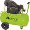 Egy zöld légkompresszor kerekekkel és fekete motorral, rajta a 'ZIPPER' márkanév és a 'ZI-COM50' modellszám a tartályon.