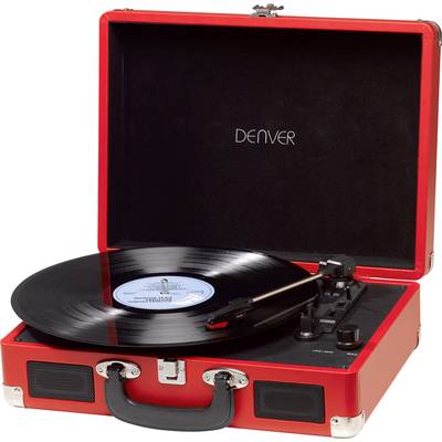 Retro koffer lemezjátszó, USB-s bakelit lemezjátszó beépített digitalizálóval, piros színű Denver VPL-120