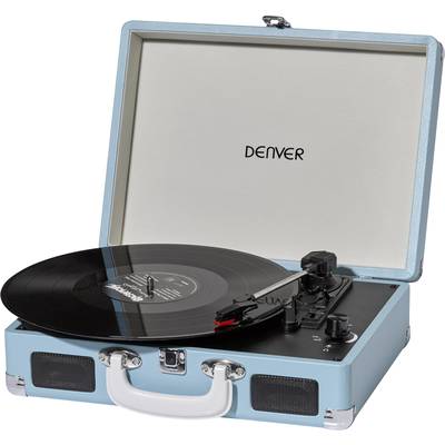 Retro koffer lemezjátszó, USB-s bakelit lemezjátszó beépített digitalizálóval, kék színű Denver VPL-120