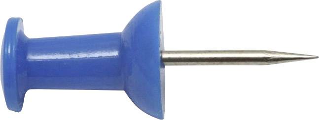 Kék féghegyű rajzszög, vízszintesen elhelyezve.