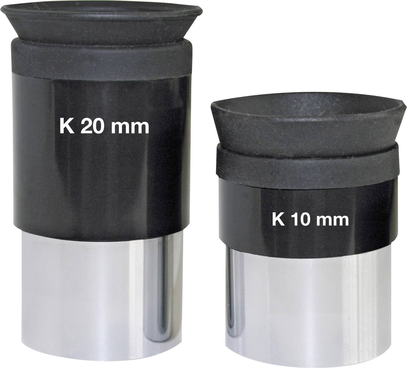 Két fekete lencse króm talpon, baloldalon 'K 20 mm' felirattal, jobb oldalon 'K 10 mm' felirattal.