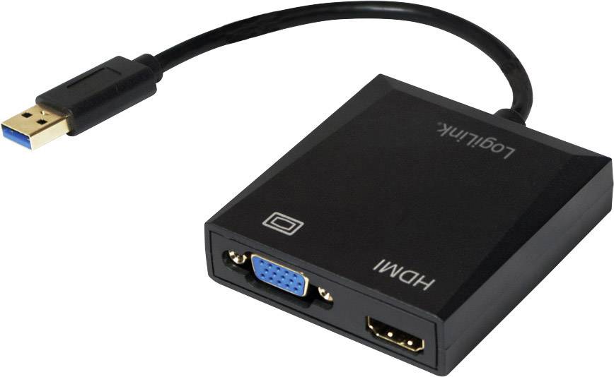 LogiLink UA0234 USB / VGA / HDMI Adaptateur [1x USB 3.0 mâle type A - 1x VGA femelle, HDMI femelle] noir 10.00 cm
