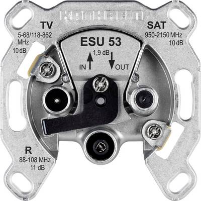'Kathrein ESU 53' antenna csatlakozó TV, rádió és SAT csatlakozókkal. Frekvenciatartomány: TV 5-862 MHz, rádió 88-108 MHz, SAT 950-2150 MHz.