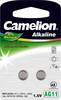 LR58 gombelem, alkáli mangán, 1,5V, 20 mAh, 2 db, Camelion AG11, V11GA, G11A, 11GA, SB‑AK, LR721, L721, 162