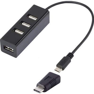 renkforce 4 portos USB 2.0 OTG hub + mikro-B-USB-USB-C ™ adapter