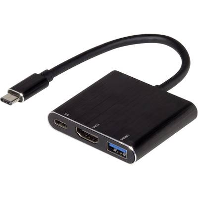 USB C multiport, 1x USB C dugó - 1x HDMI aljzat, 1x USB 3.0 aljzat, fekete, Renkforce