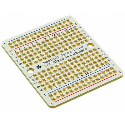 Adafruit Perma-Proto 1/4 forrasztott érintkezőpontokkal és számozott sorokkal és oszlopokkal ellátott próbapanel.