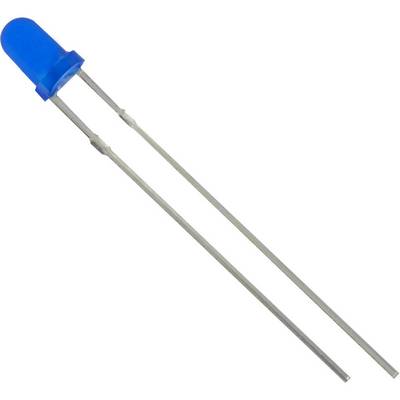 Kék LED-lámpa két hosszú fémcsatlakozóval, fehér háttér előtt ábrázolva.