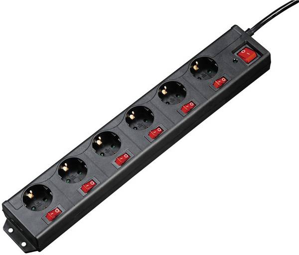Túlfeszültségvédő elosztó, 6 részes, fekete, Hama