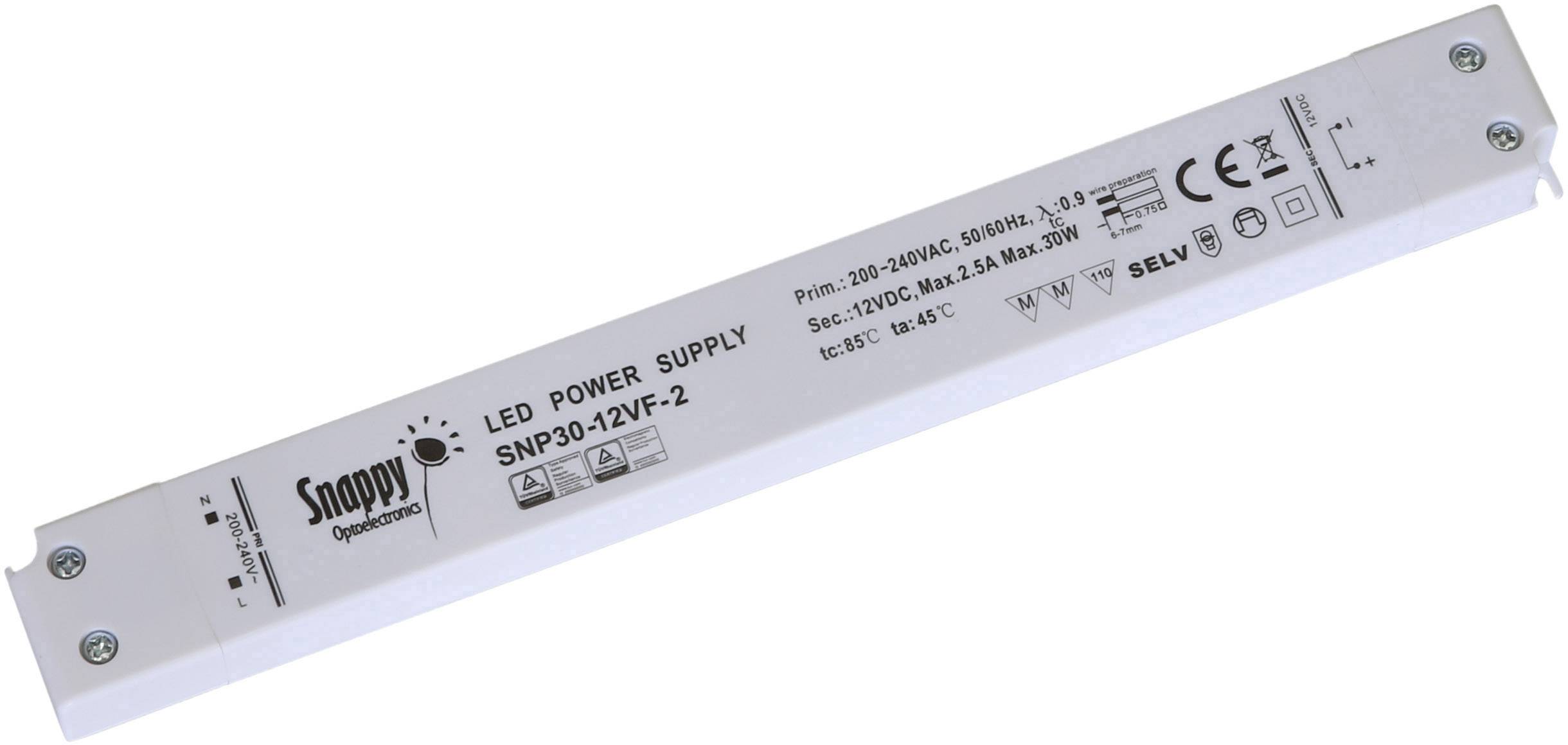 Dehner Elektronik SNP30-12VF-2 LED transzformátor Állandó feszültségű 30 W 0 - 2.5 A 12 V/DC Fényerő-szabályozó nélkül, Gyúlékony felületekre szerelhető,