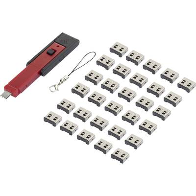 USB port blokkoló dugó, vakdugó, 30 db-os készlet, fekete/piros, kiszedő szerszámmal, Renkforce rf-USBBlocker-01 RF-4605