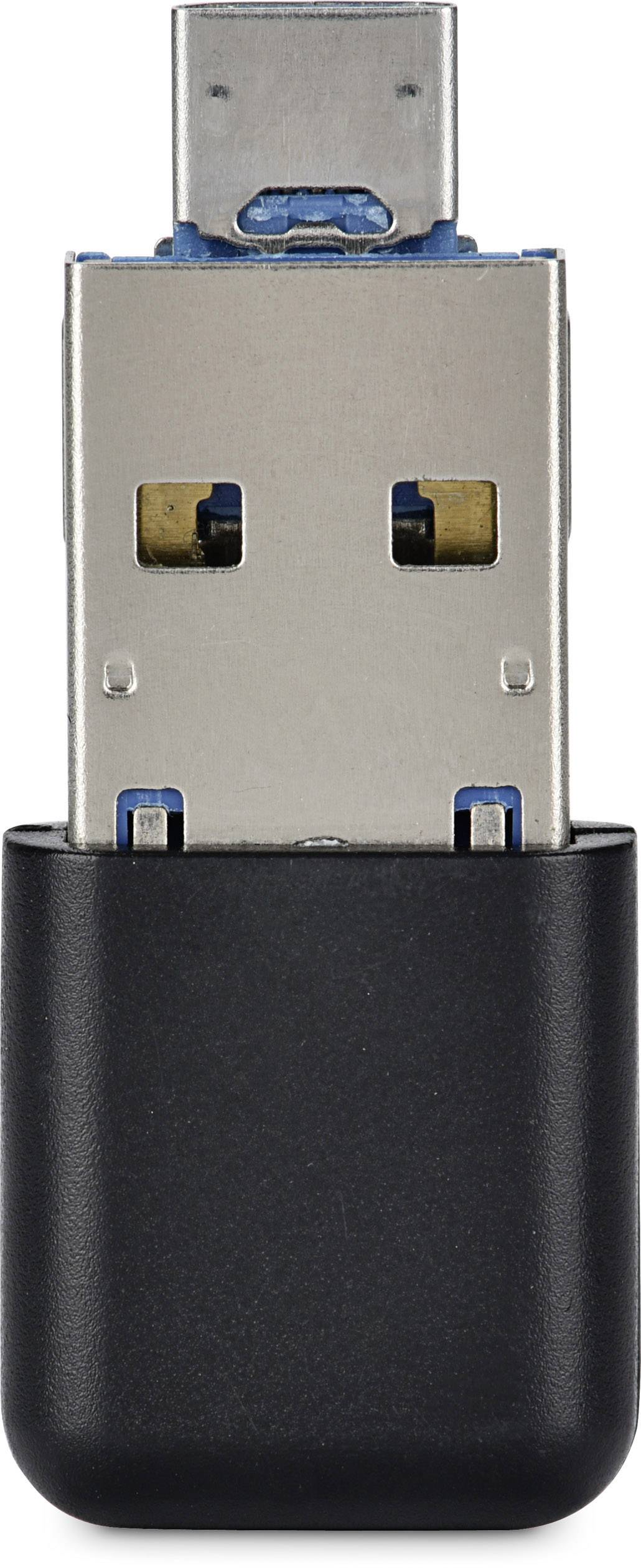Egy fekete házas USB-pendrive, félig kinyitva.
