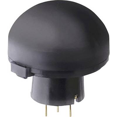 Fekete, félgömb alakú joystick gomb, négy fémcsappal az alsó részén elektronikus készülékekre történő rögzítéshez.