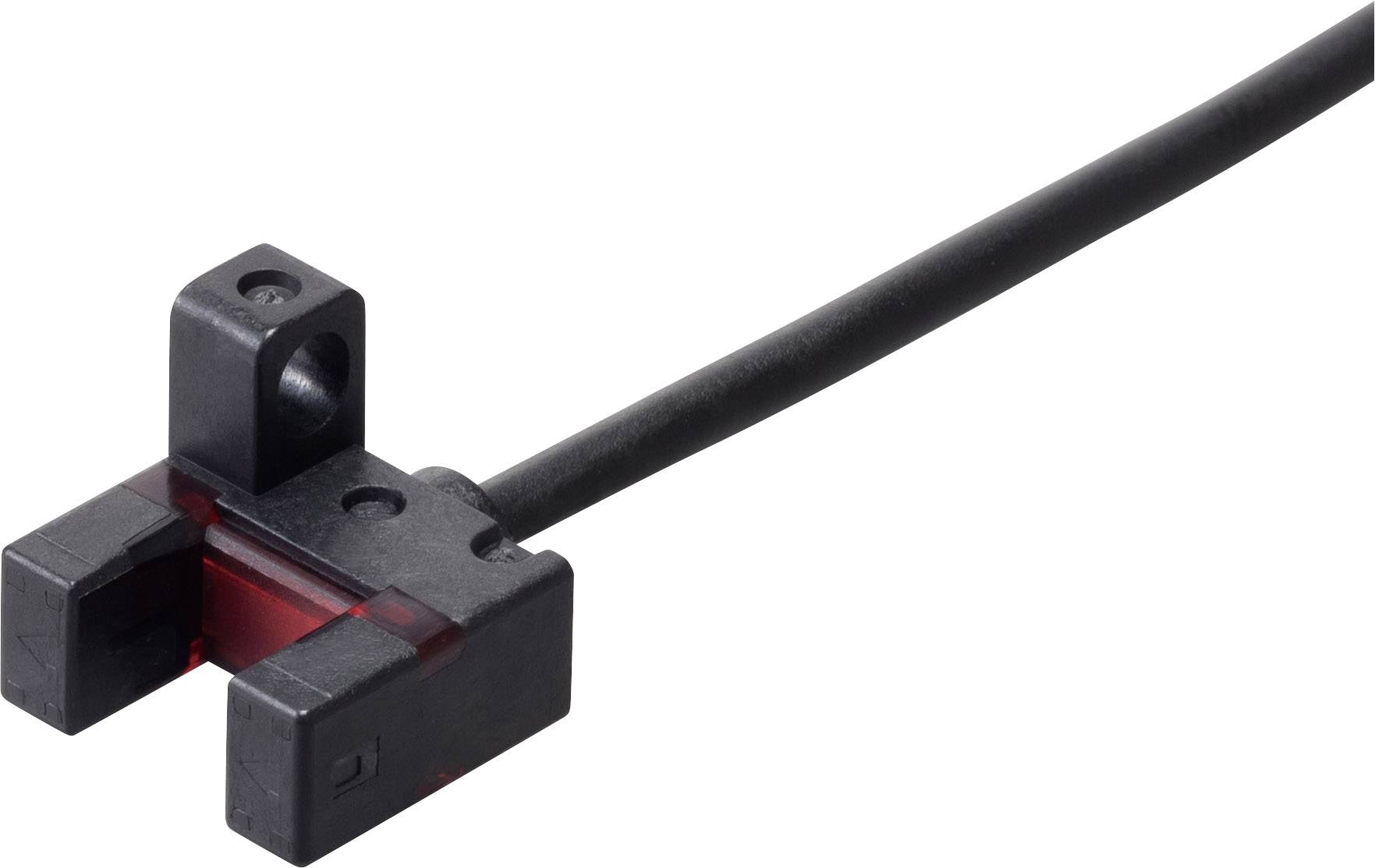 Egy fekete optikai érzékelő, kábellel ellátva, amelyet elektronikai eszközökben tárgyak érzékelésére használnak.
