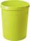 Egy sima felületű, zöld, hengeres műanyag szemetes.
