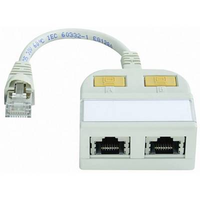 Egy Ethernet-elosztó egy kábellel és két RJ45-ös csatlakozóval, amelyeket 'A' és 'B' jelöléssel láttak el.