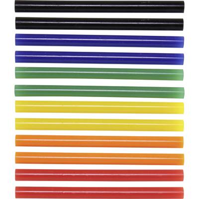 Forró ragasztó rúd, Ø 7 x 100 mm, színes (piros, kék, zöld, sárga), 12 db, Toolcraft