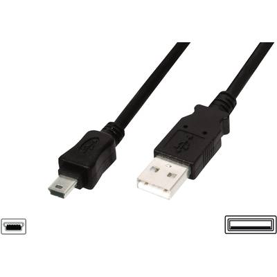 Digitus USB kábel USB 2.0 USB-A dugó, USB mini B dugó 3.00 m Fekete Kerek, Kettős árnyékolás AK-300130-030-S