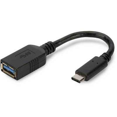 USB-C-ről USB-A-ra átalakító kábel, fekete, mindkét végén az adott csatlakozóval. Alkalmas USB-C és USB-A porttal rendelkező eszközök összekapcsolására.