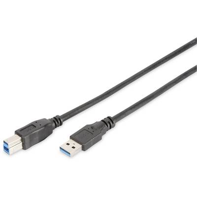 Digitus USB kábel USB 3.2 Gen1 (USB 3.0 / USB 3.1 Gen1) USB-A dugó, USB-B dugó 1.80 m Fekete Kerek, Háromszoros árnyéolá