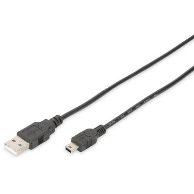 Digitus USB kábel USB 2.0 USB-A dugó, USB mini B dugó 1.80 m Fekete Kerek, Kettős árnyékolás DB-300130-018-S