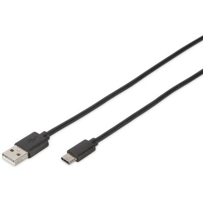 Digitus USB kábel USB 2.0 USB-C® dugó, USB-A dugó 1.80 m Fekete Kerek, Kétoldalt használható dugó, Kettős árnyékolás DB-