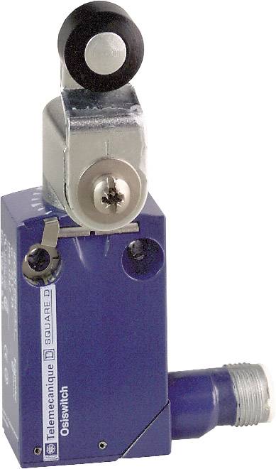 Telemecanique ipari kapcsoló görgős működtetéssel, kék házburkolattal és oldalsó csavaros csatlakozással.