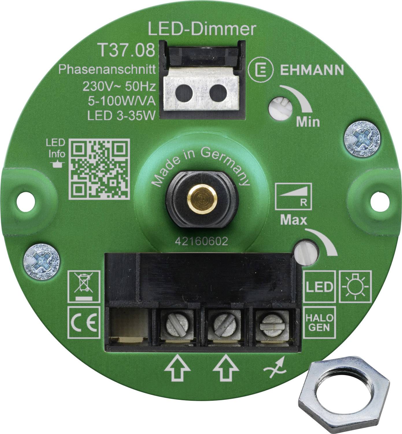 Ehmann 3760c0810ch Beépíthető dimmer Alkalmas fényforrásokhoz: LED-es izzó, Halogén izzó, Izzó Fehér