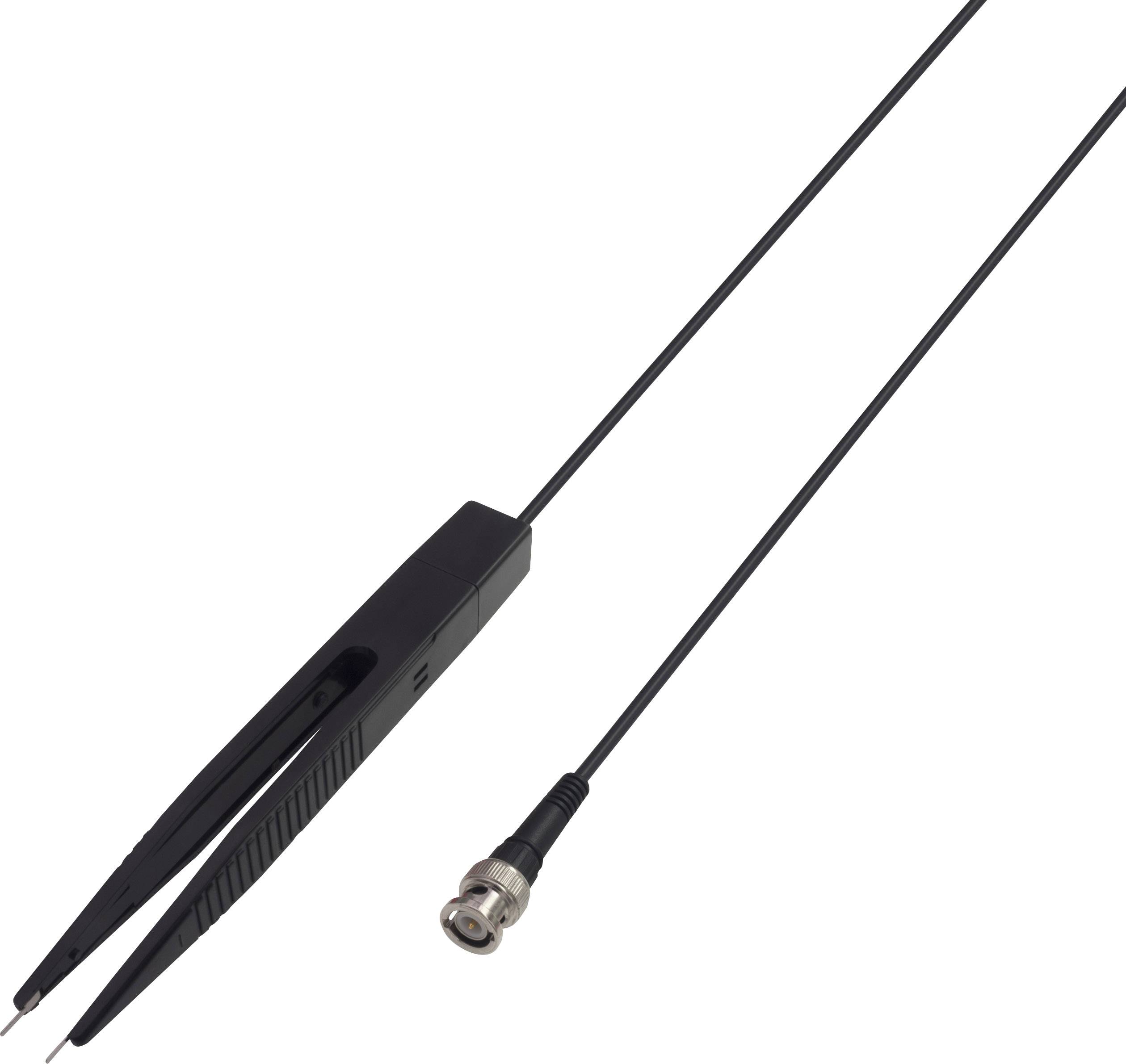 Egy pár fekete mérőszonda kábellel és BNC-csatlakozóval, elektronikai alkatrészek vagy áramkörök mérésére alkalmas.