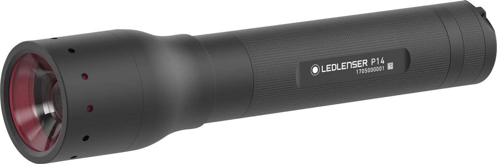 Egy fekete LED-es zseblámpa robusztus házzal, az oldalán a 'LEDLENSER P14 770 LUMEN' felirattal.