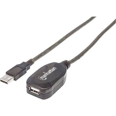 Manhattan USB kábel USB 2.0 USB-A dugó, USB-A alj 15.00 m Fekete Kerek, LED-del 152365