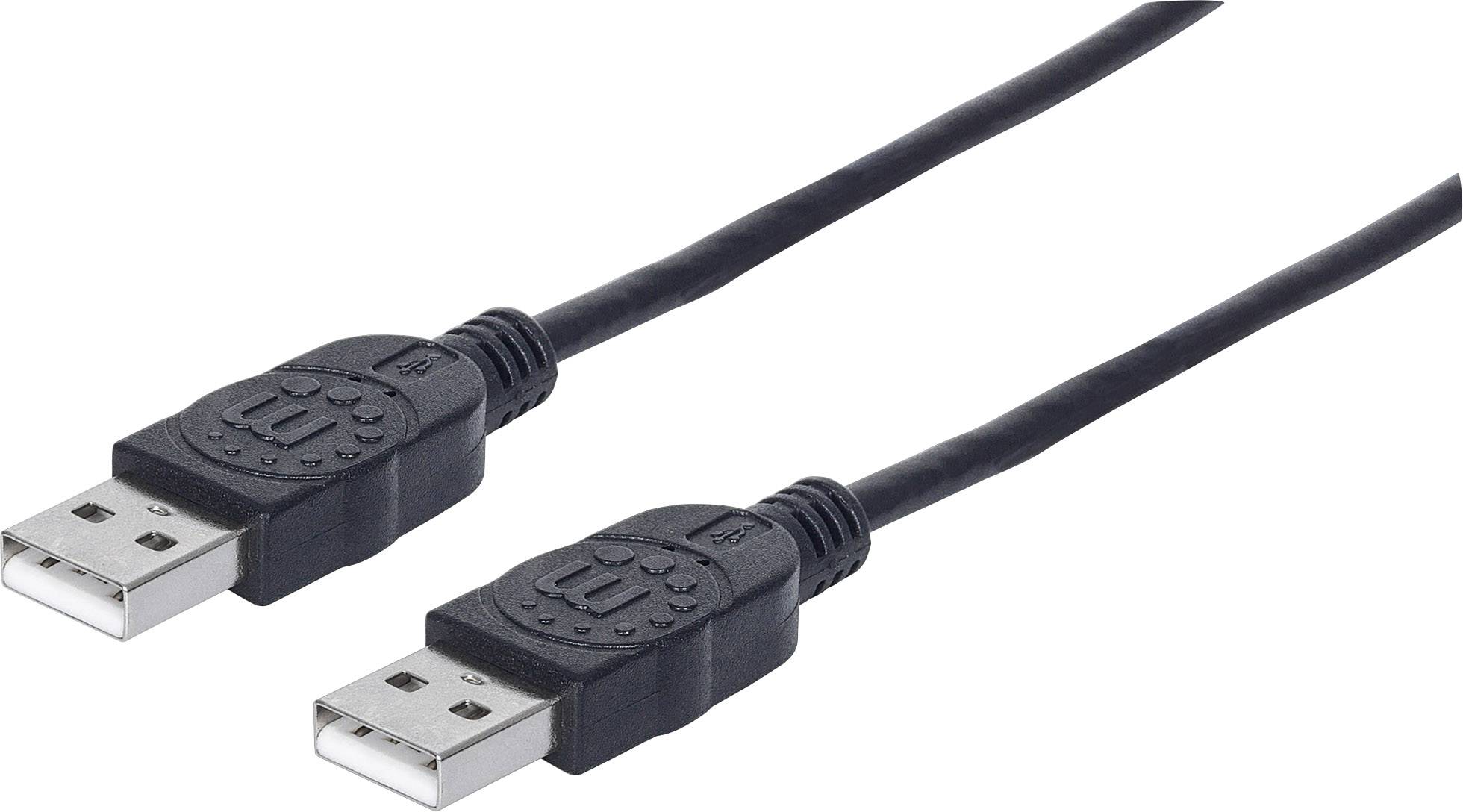 USB-kábel két szabvány A típusú csatlakozóval, fekete kábel, adatátvitelre és eszközök közötti csatlakoztatásra alkalmas.