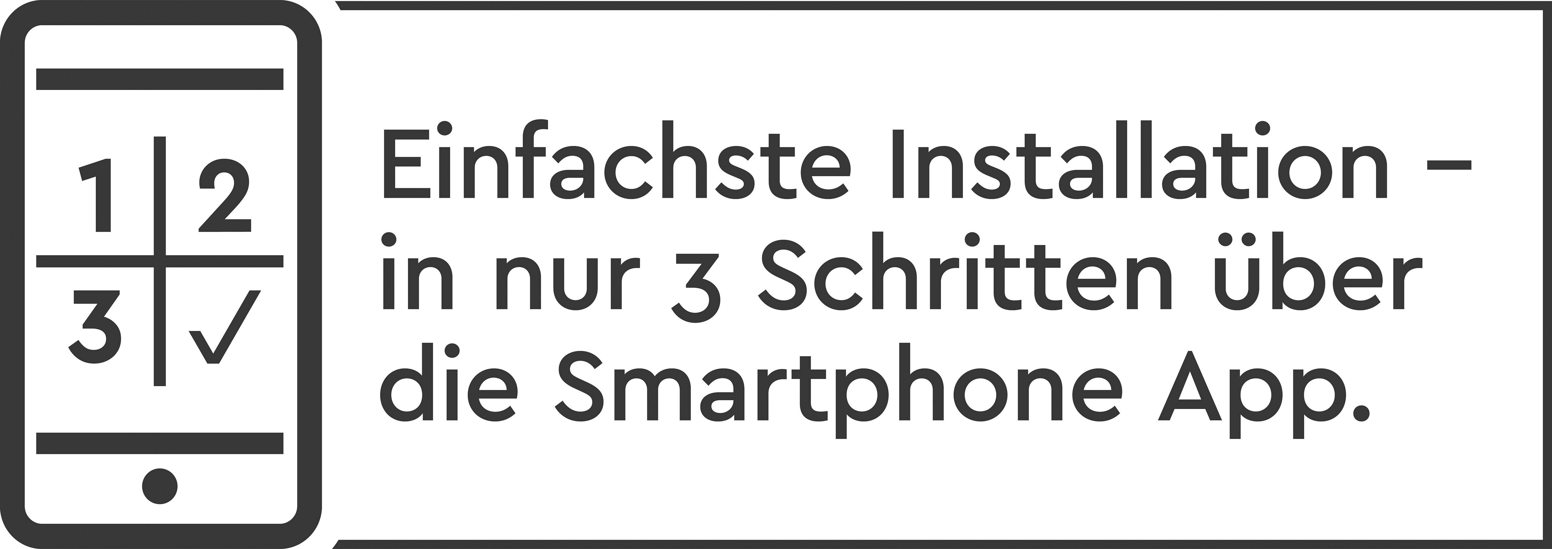 Diagram mobiltelefon-szimbólummal és szöveggel: 'Legegyszerűbb telepítés – mindössze 3 lépésben a mobilalkalmazáson keresztül.'