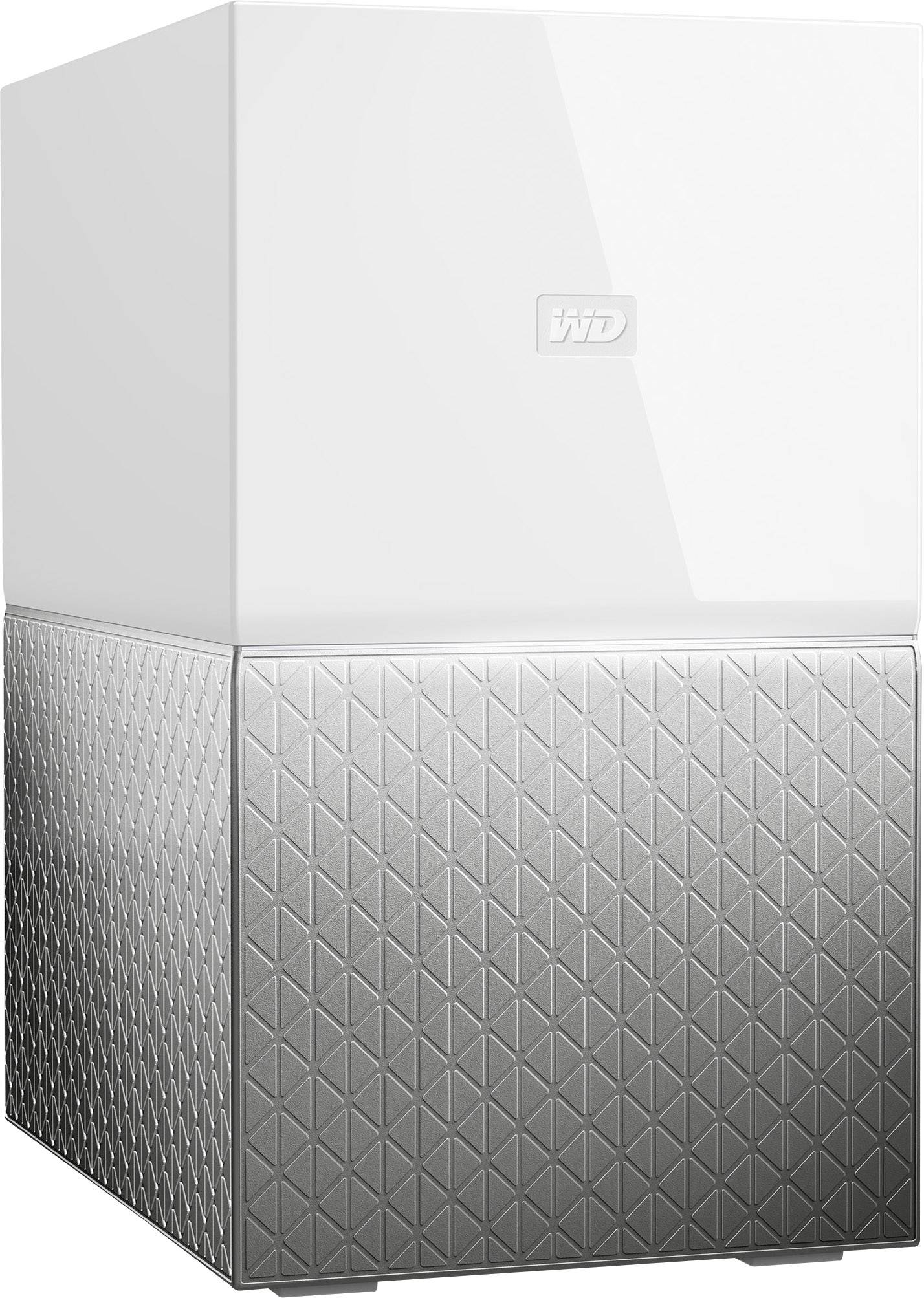 Külső tárolómerevlemez kocka alakú dizájnnal, felül fehér, alul ezüstös mintázattal, tökéletes adatmentésre és tárolásra.