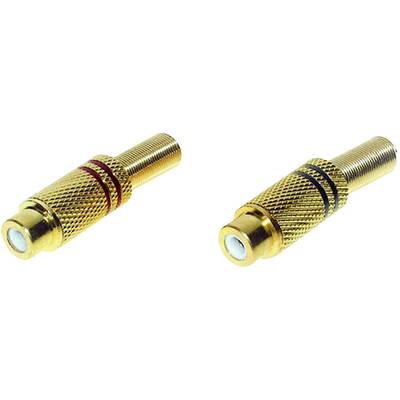 RCA csatlakozó aljzat, egyenes 2 pól., mono, piros, fekete, TRU COMPONENTS TRU-30K109 2 db