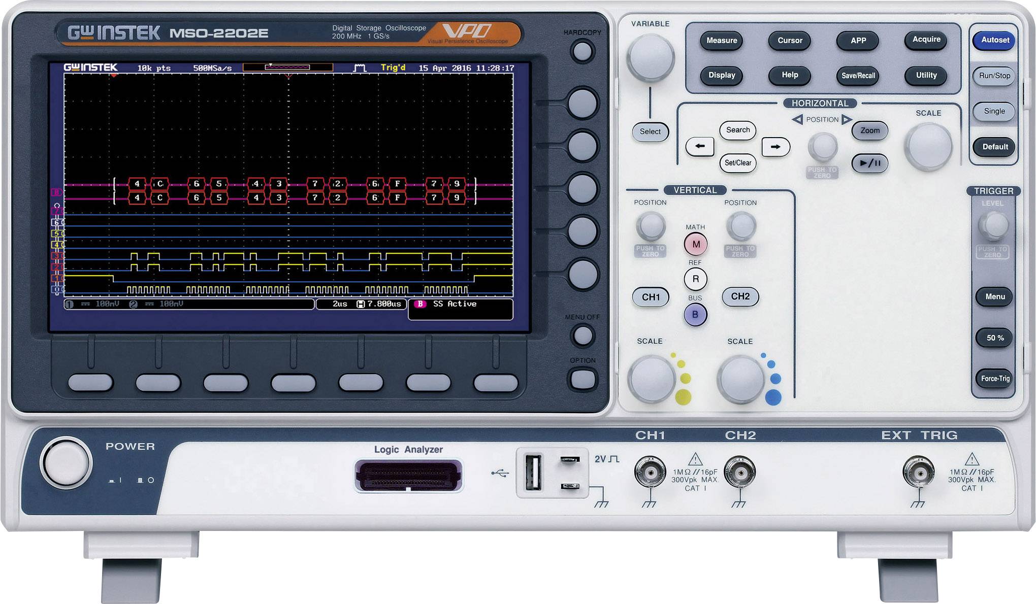 GW Instek MSO-2202E Digitális oszcilloszkóp 200 MHz 18 csatornás 1 GSa/mp 10 Mpts 8 bit Digitális memória (DSO), Kevert jel (MSO), Logikai analizátor 1 db