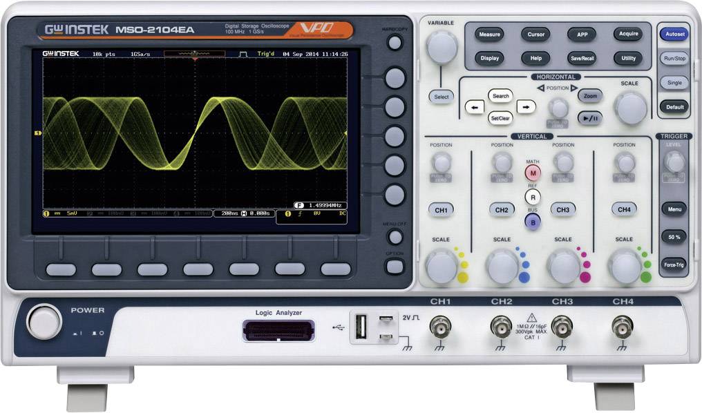 GW Instek MSO-2204EA Digitális oszcilloszkóp Kalibráció (DAkkS) 200 MHz 1 GSa/mp 10 Mpts 8 bit Digitális memória (DSO), Kevert jel (MSO), Logikai analizátor,